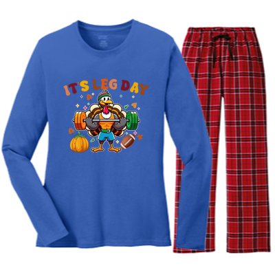 ItS Leg Day Turkey Running Funny Thanksgiving Leg Day Gift Women's Long Sleeve Flannel Pajama Set 