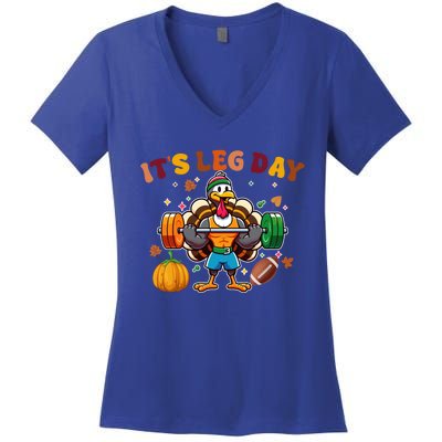 ItS Leg Day Turkey Running Funny Thanksgiving Leg Day Gift Women's V-Neck T-Shirt