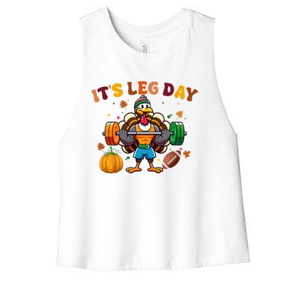 ItS Leg Day Turkey Running Funny Thanksgiving Leg Day Gift Women's Racerback Cropped Tank