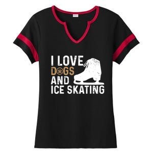 I Love Dogs And Ice Skating, Funny Ice Skater & Dog Lover Ladies Halftime Notch Neck Tee