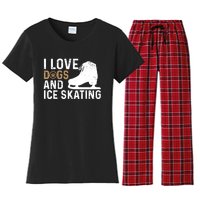 I Love Dogs And Ice Skating, Funny Ice Skater & Dog Lover Women's Flannel Pajama Set