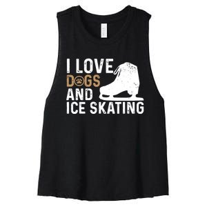 I Love Dogs And Ice Skating, Funny Ice Skater & Dog Lover Women's Racerback Cropped Tank