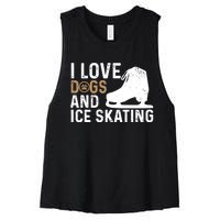 I Love Dogs And Ice Skating, Funny Ice Skater & Dog Lover Women's Racerback Cropped Tank