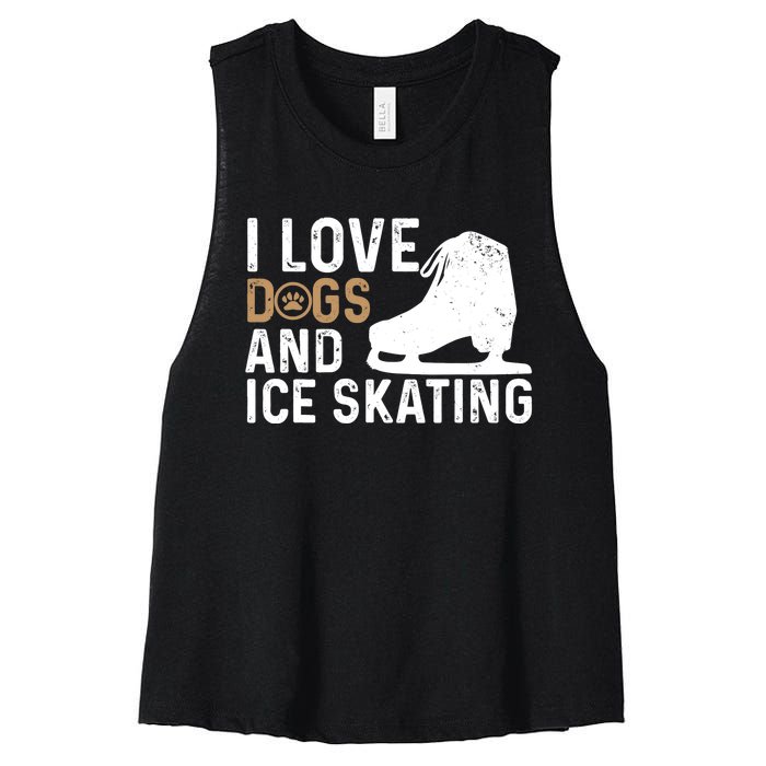 I Love Dogs And Ice Skating, Funny Ice Skater & Dog Lover Women's Racerback Cropped Tank