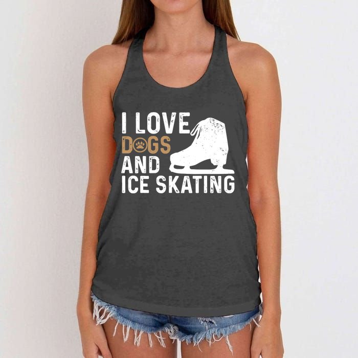 I Love Dogs And Ice Skating, Funny Ice Skater & Dog Lover Women's Knotted Racerback Tank