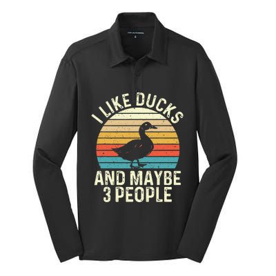 I Like Ducks And Maybe 3 People Duck Lover Silk Touch Performance Long Sleeve Polo