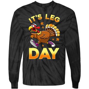 It's Leg Day Funny Exercise Workout Thanksgiving Turkey Tie-Dye Long Sleeve Shirt