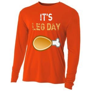 It's Leg Day Funny Workout Turkey Thanksgiving Cooling Performance Long Sleeve Crew