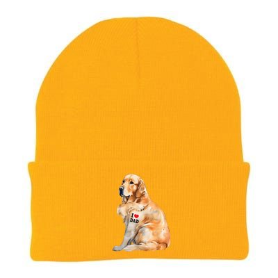 I Love Dad Patriotic Golden Retriever Canine Dog Lover Knit Cap Winter Beanie