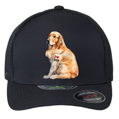 I Love Dad Patriotic Golden Retriever Canine Dog Lover Flexfit Unipanel Trucker Cap