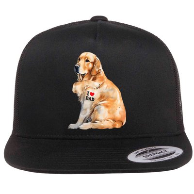 I Love Dad Patriotic Golden Retriever Canine Dog Lover Flat Bill Trucker Hat