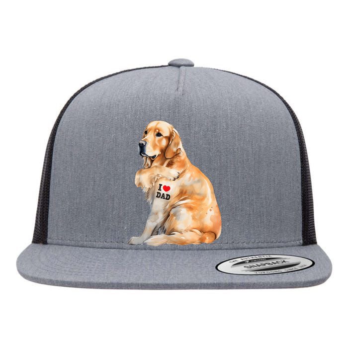 I Love Dad Patriotic Golden Retriever Canine Dog Lover Flat Bill Trucker Hat