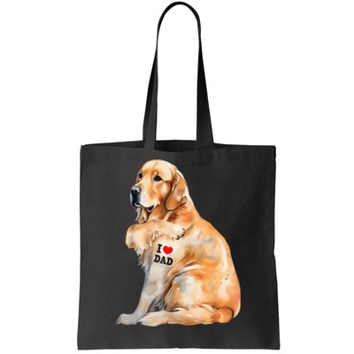 I Love Dad Patriotic Golden Retriever Canine Dog Lover Tote Bag