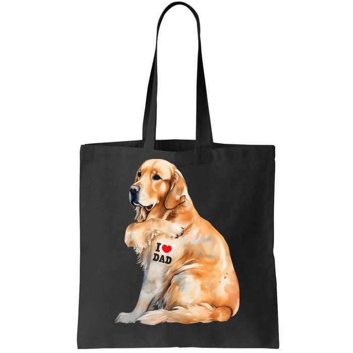 I Love Dad Patriotic Golden Retriever Canine Dog Lover Tote Bag