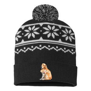 I Love Dad Patriotic Golden Retriever Canine Dog Lover USA-Made Snowflake Beanie