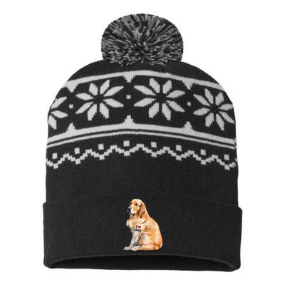 I Love Dad Patriotic Golden Retriever Canine Dog Lover USA-Made Snowflake Beanie