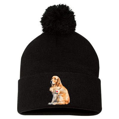 I Love Dad Patriotic Golden Retriever Canine Dog Lover Pom Pom 12in Knit Beanie