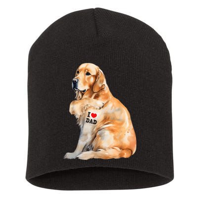 I Love Dad Patriotic Golden Retriever Canine Dog Lover Short Acrylic Beanie