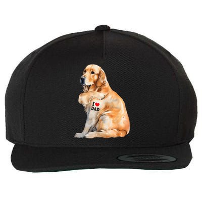 I Love Dad Patriotic Golden Retriever Canine Dog Lover Wool Snapback Cap