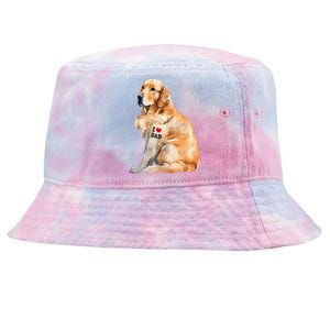 I Love Dad Patriotic Golden Retriever Canine Dog Lover Tie-Dyed Bucket Hat