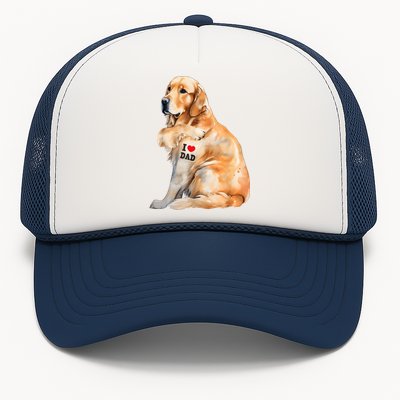 I Love Dad Patriotic Golden Retriever Canine Dog Lover Trucker Hat