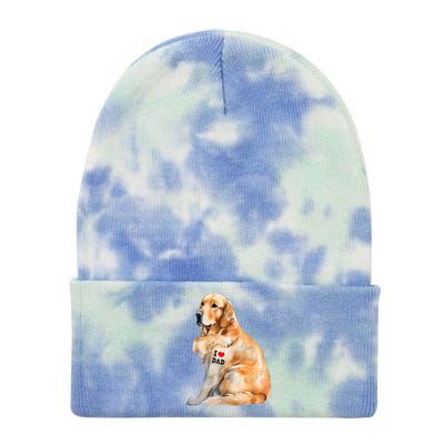 I Love Dad Patriotic Golden Retriever Canine Dog Lover Tie Dye 12in Knit Beanie