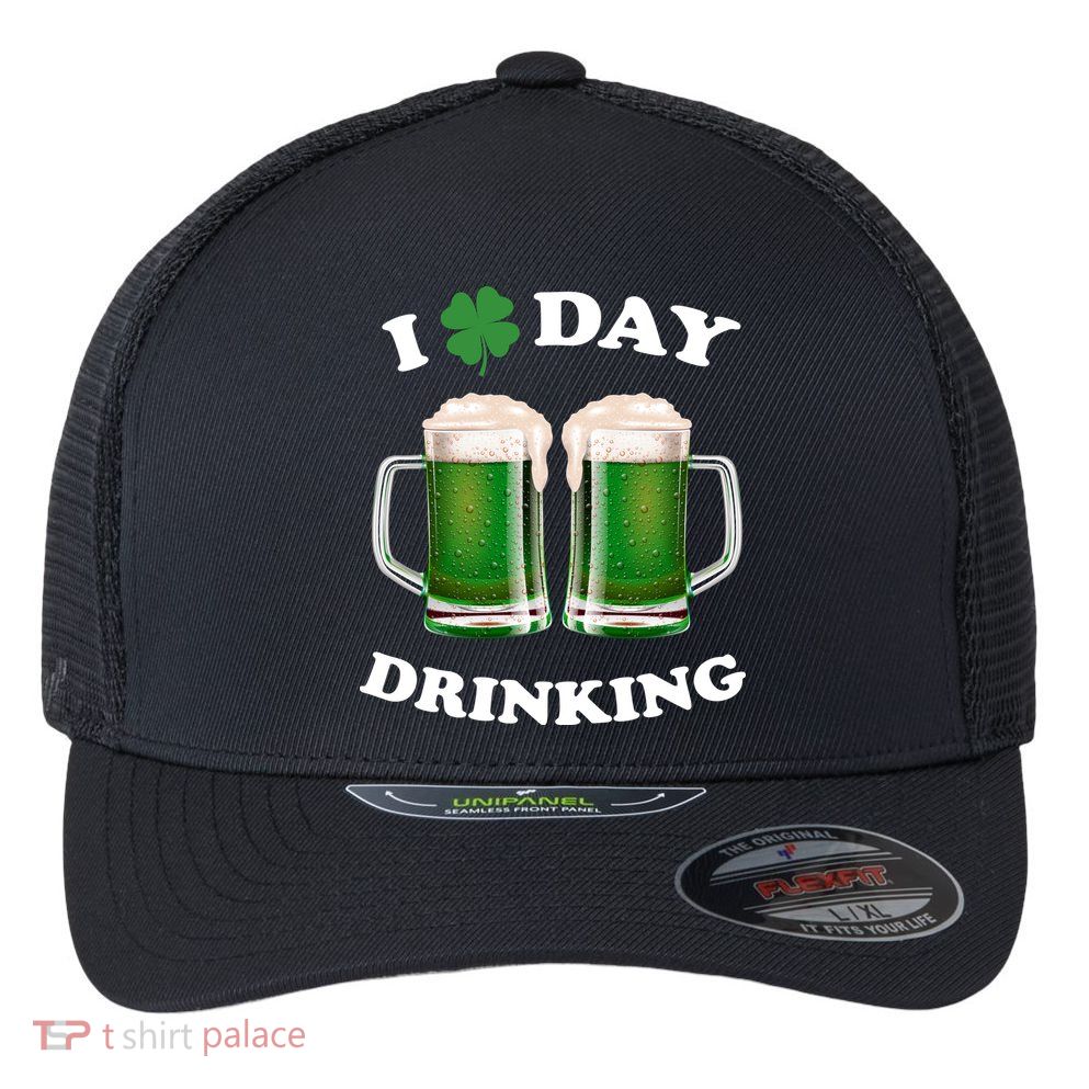 I Love Day Drinking St Patrick's Day Party Flexfit Unipanel Trucker Cap