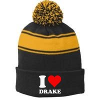 I Love Drake First Name Stripe Pom Pom Beanie
