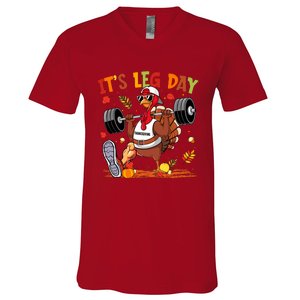 ItS Leg Day Turkey Running Funny Thanksgiving V-Neck T-Shirt