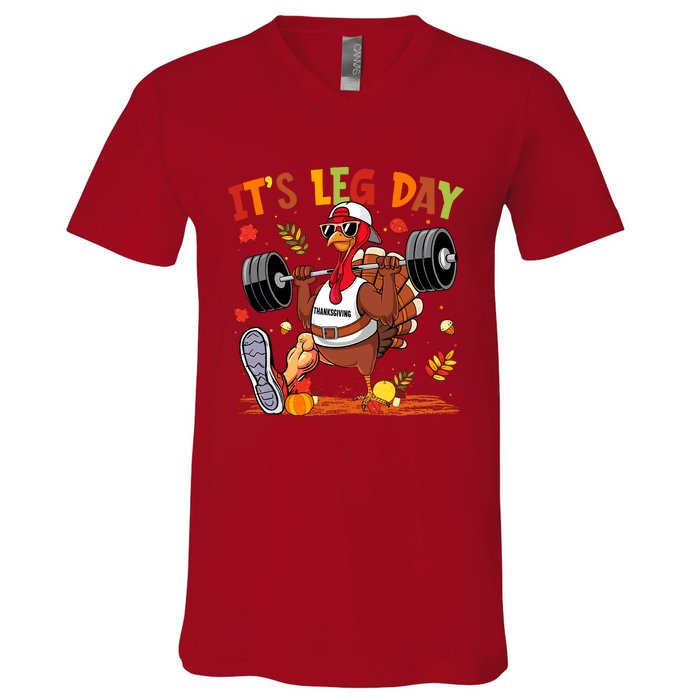 ItS Leg Day Turkey Running Funny Thanksgiving V-Neck T-Shirt