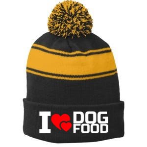 I Love Dog Food Stripe Pom Pom Beanie