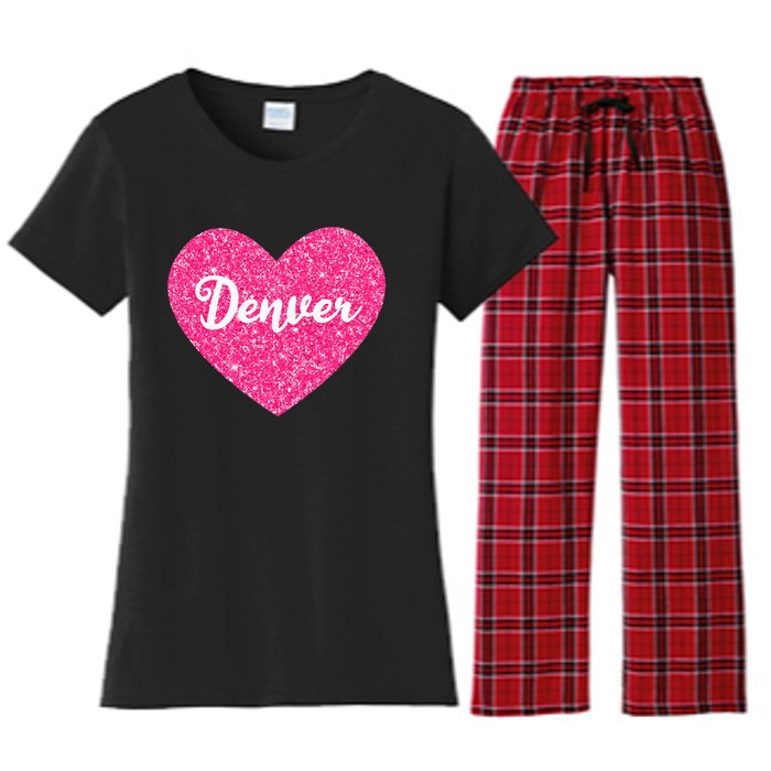 I Love Denver Colorado USA Pink Heart Gift For Women Women's Flannel Pajama Set