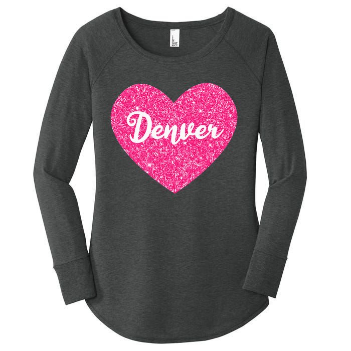 I Love Denver Colorado USA Pink Heart Gift For Women Women's Perfect Tri Tunic Long Sleeve Shirt