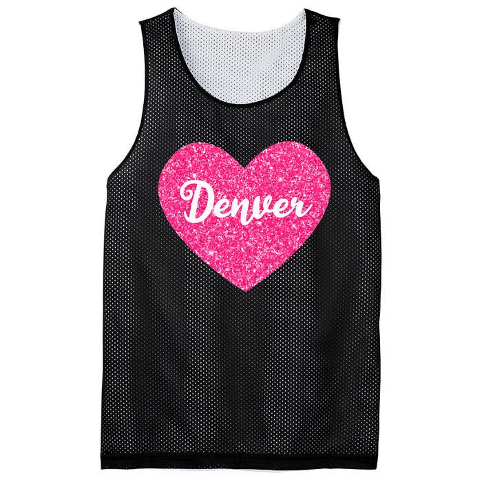 I Love Denver Colorado USA Pink Heart Gift For Women Mesh Reversible Basketball Jersey Tank