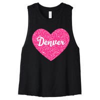 I Love Denver Colorado USA Pink Heart Gift For Women Women's Racerback Cropped Tank