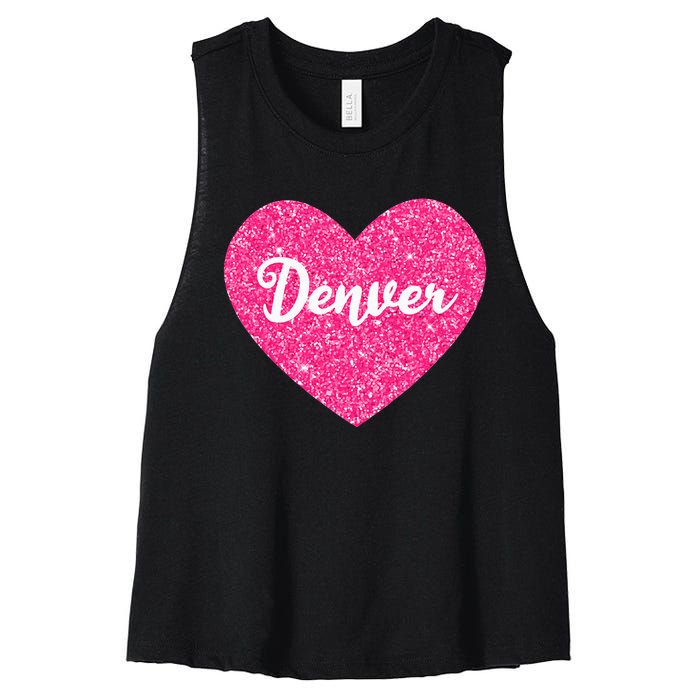 I Love Denver Colorado USA Pink Heart Gift For Women Women's Racerback Cropped Tank