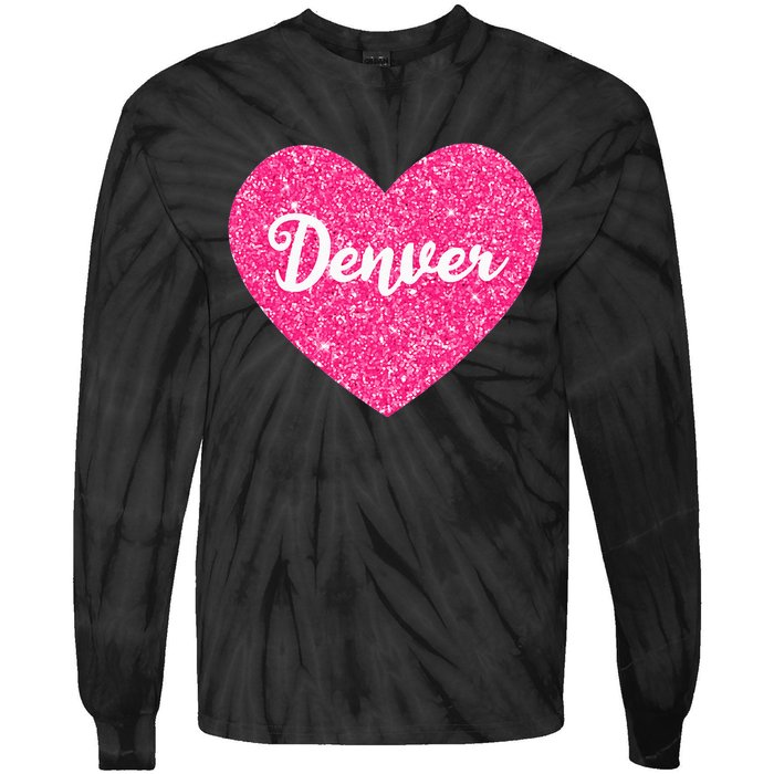 I Love Denver Colorado USA Pink Heart Gift For Women Tie-Dye Long Sleeve Shirt