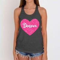 I Love Denver Colorado USA Pink Heart Gift For Women Women's Knotted Racerback Tank