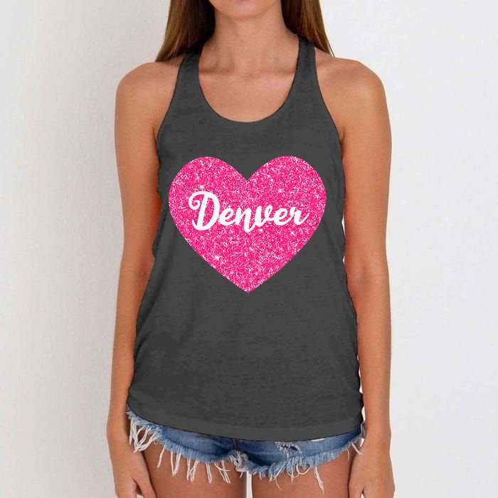 I Love Denver Colorado USA Pink Heart Gift For Women Women's Knotted Racerback Tank