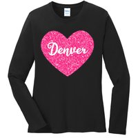 I Love Denver Colorado USA Pink Heart Gift For Women Ladies Long Sleeve Shirt