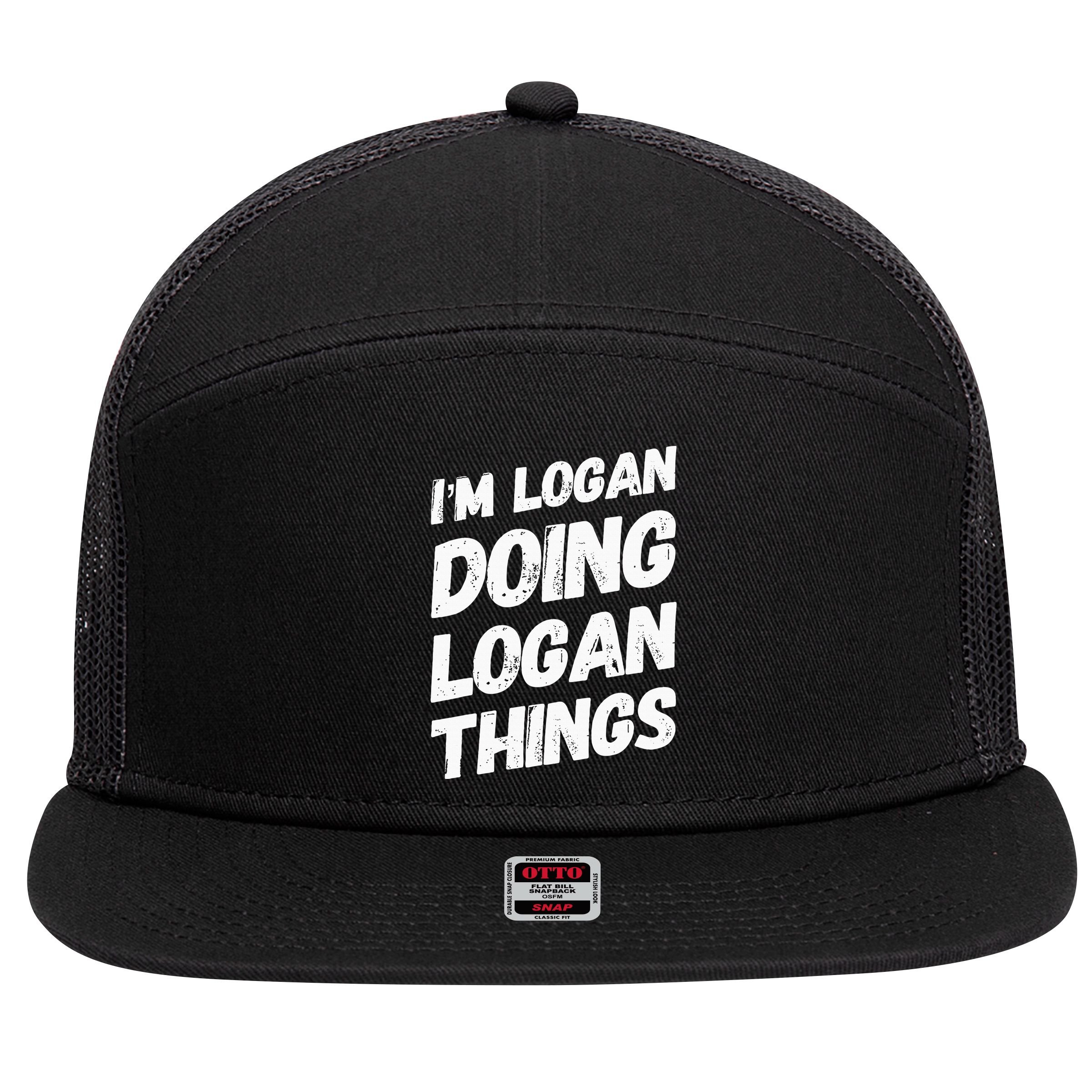 IM Logan Doing Logan Things Personalized Name Logan Gifts 7 Panel Mesh Trucker Snapback Hat