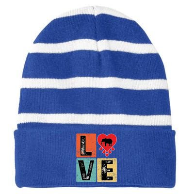 I Love Elephant Animal Lover Valentine's Day Elephant Cool Gift Striped Beanie with Solid Band