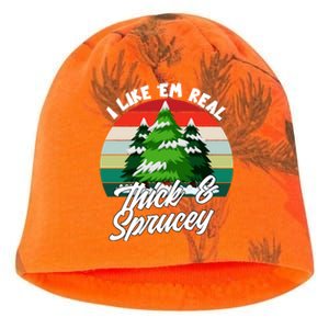 I Like Em Real Thick And Sprucey Funny Christmas Tree Funny Gift Kati - Camo Knit Beanie