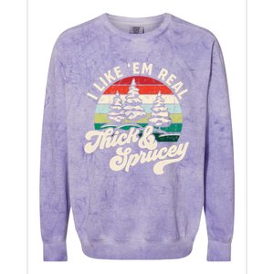 I Like Em Real Thick & Sprucey Funny Christmas Tree Colorblast Crewneck Sweatshirt