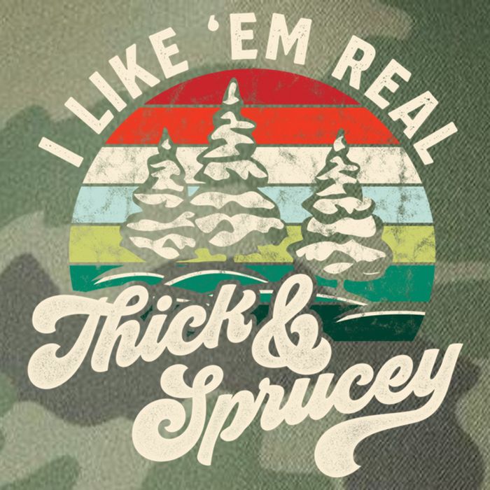 I Like Em Real Thick & Sprucey Funny Christmas Tree Legacy Tie Dye Trucker Hat