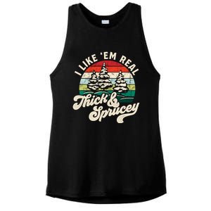 I Like Em Real Thick & Sprucey Funny Christmas Tree Ladies PosiCharge Tri-Blend Wicking Tank