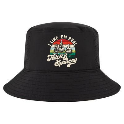 I Like Em Real Thick & Sprucey Funny Christmas Tree Cool Comfort Performance Bucket Hat