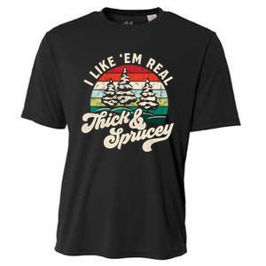 I Like Em Real Thick & Sprucey Funny Christmas Tree Cooling Performance Crew T-Shirt