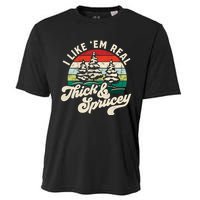 I Like Em Real Thick & Sprucey Funny Christmas Tree Cooling Performance Crew T-Shirt