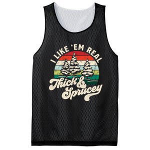 I Like Em Real Thick & Sprucey Funny Christmas Tree Mesh Reversible Basketball Jersey Tank